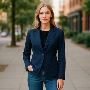 NWOT DKNY Women's One Button Blazer with Zipper Pockets Navy